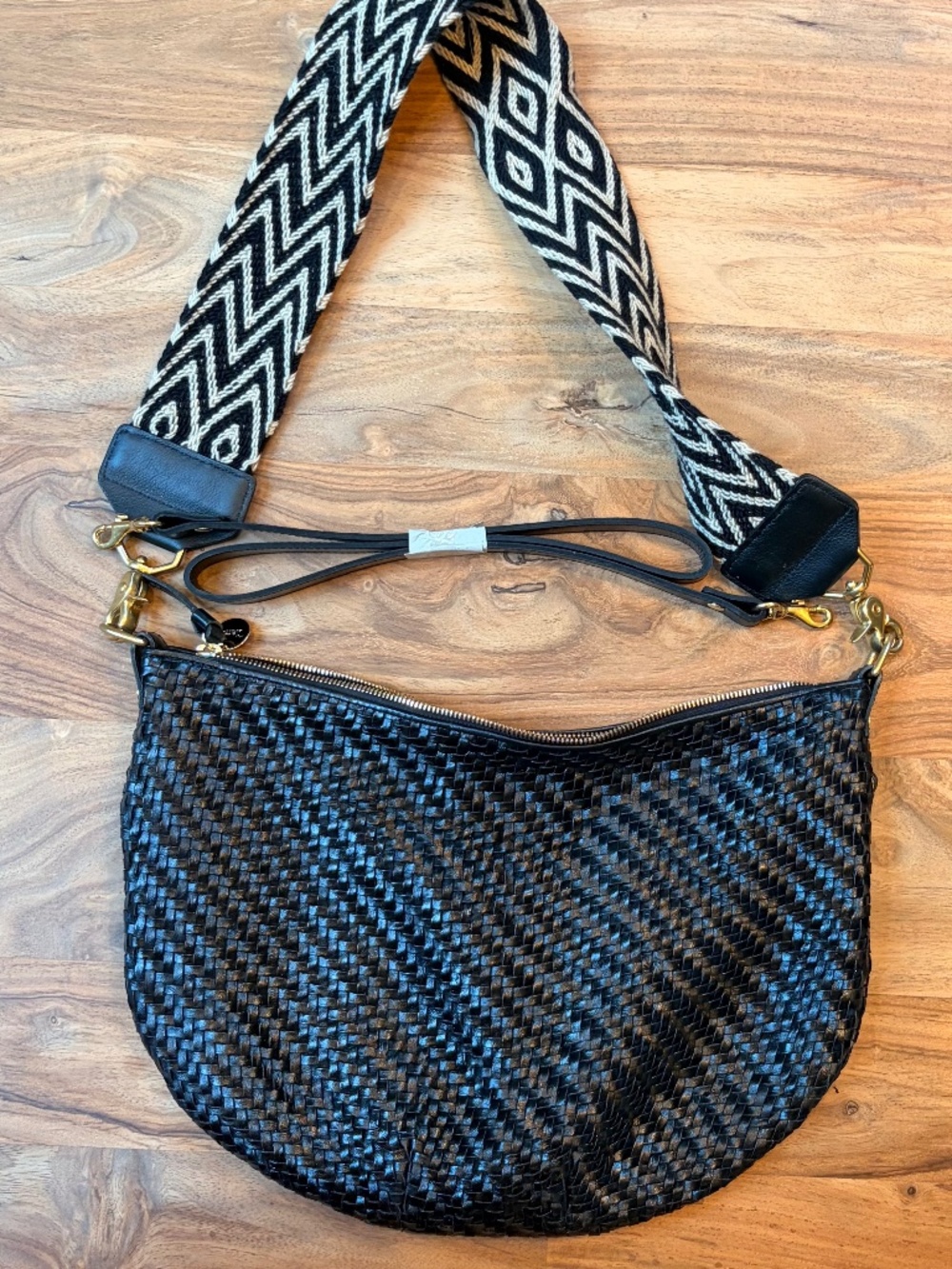Clare V. Woven Black Moyen Messenger with Limited Edition SALT Zoe Strap Bundle